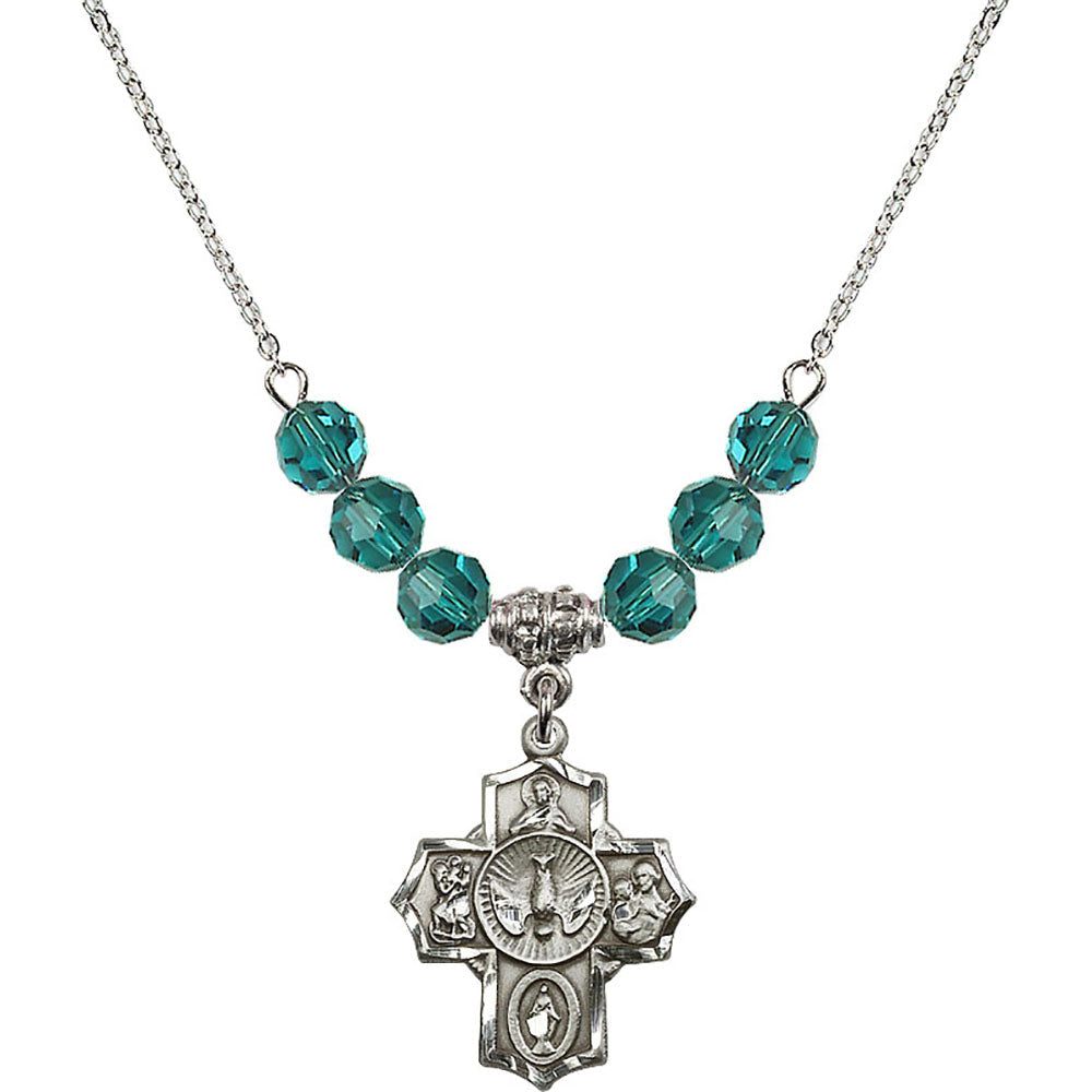 Sterling Silver 5-Way Birthstone Necklace with Zircon Beads - 2090