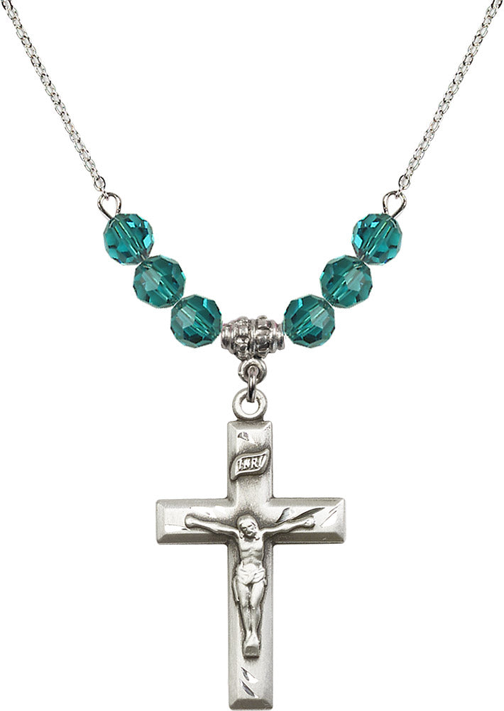 Sterling Silver Crucifix Birthstone Necklace with Zircon Beads - 2186