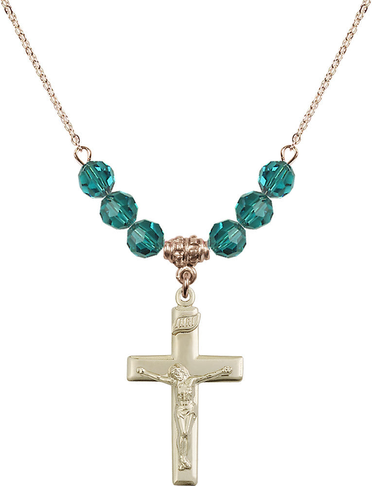 14kt Gold Filled Crucifix Birthstone Necklace with Zircon Beads - 2191