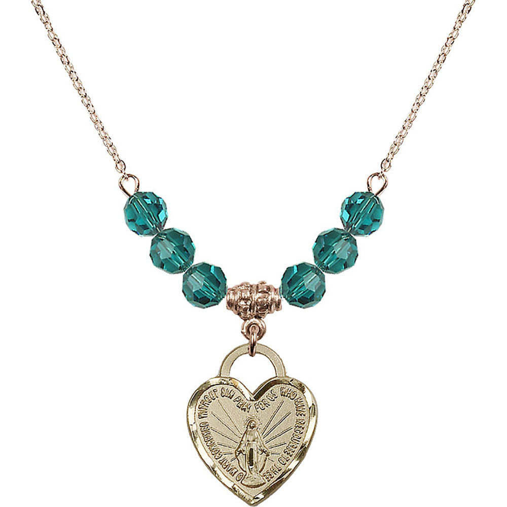14kt Gold Filled Miraculous Heart Birthstone Necklace with Zircon Beads - 3201