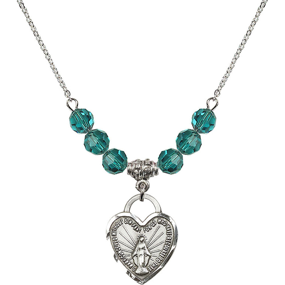 Sterling Silver Miraculous Heart Birthstone Necklace with Zircon Beads - 3201