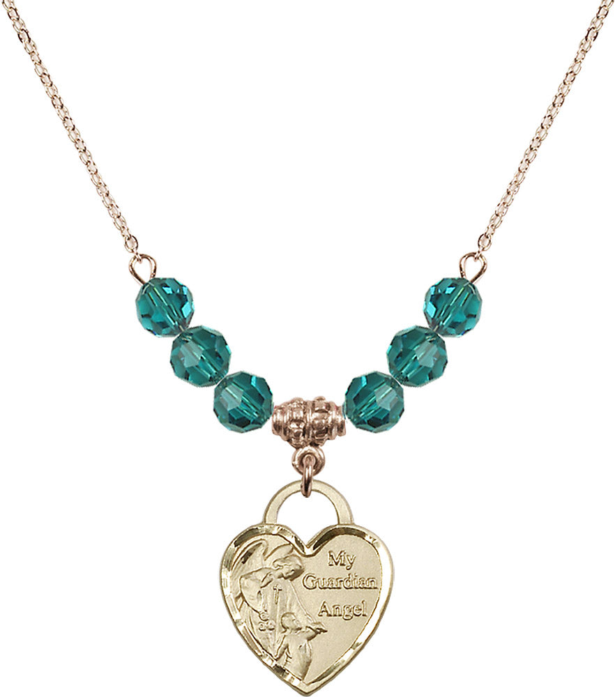 14kt Gold Filled Guardian Angel Heart Birthstone Necklace with Zircon Beads - 3202