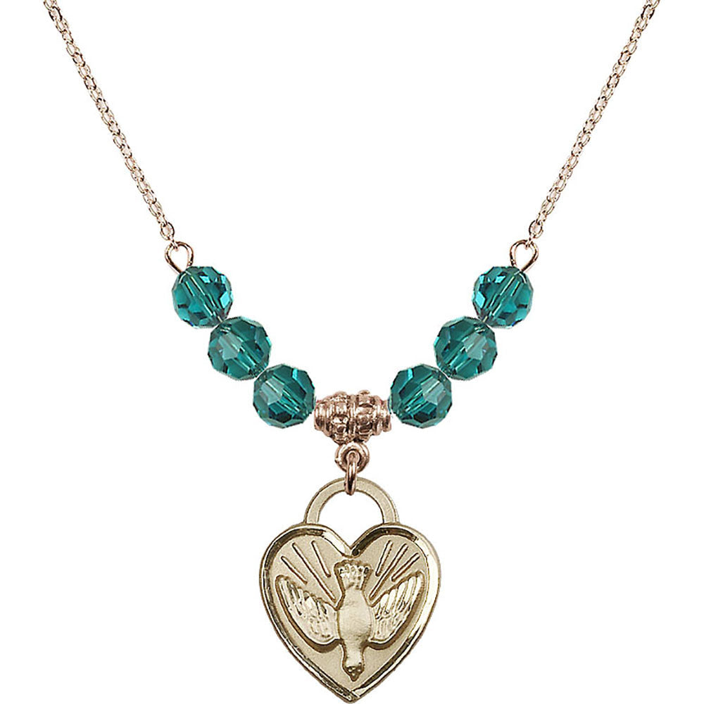 14kt Gold Filled Confirmation Heart Birthstone Necklace with Zircon Beads - 3205