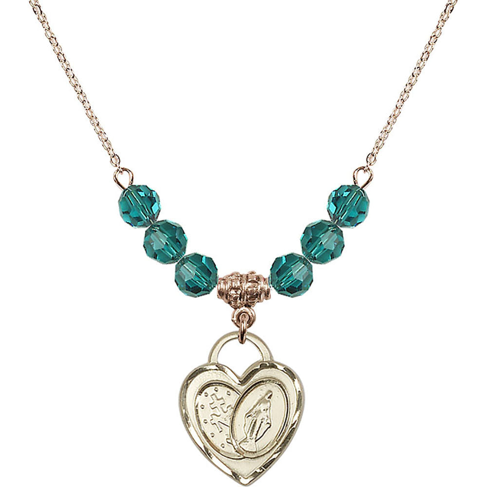 14kt Gold Filled Miraculous Heart Birthstone Necklace with Zircon Beads - 3212