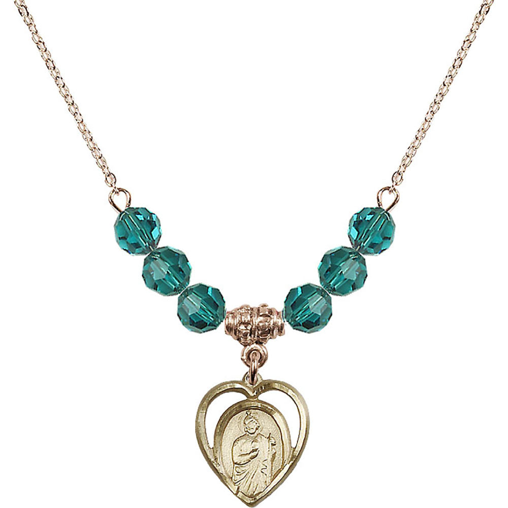 14kt Gold Filled Saint Jude Birthstone Necklace with Zircon Beads - 4128