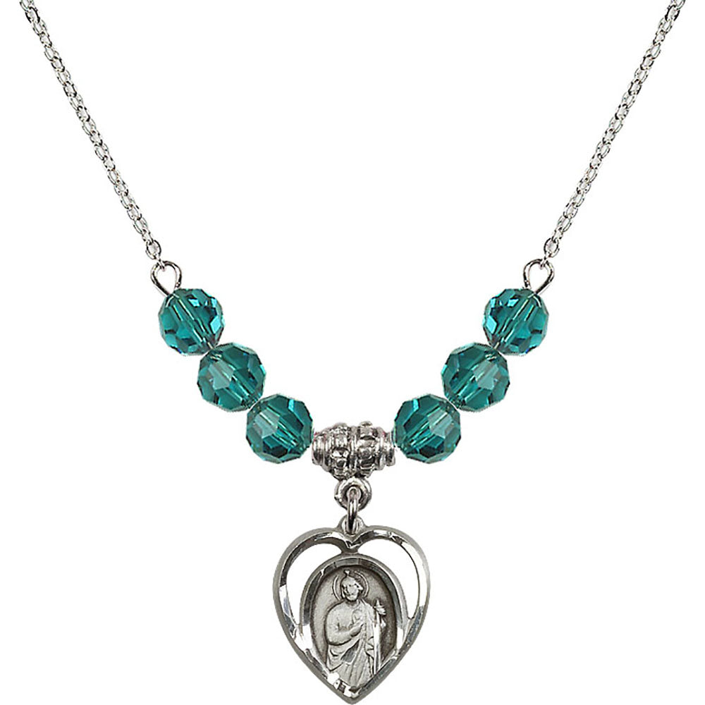 Sterling Silver Saint Jude Birthstone Necklace with Zircon Beads - 4128