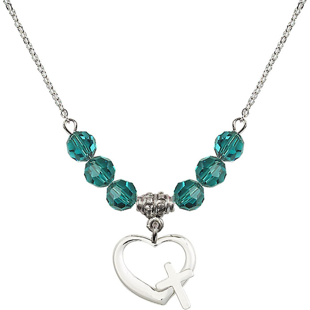 Sterling Silver Heart / Cross Birthstone Necklace with Zircon Beads - 4207