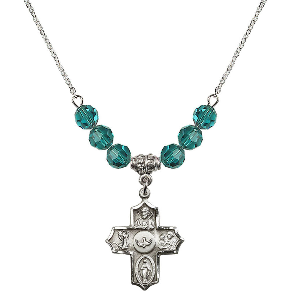 Sterling Silver 5-Way Birthstone Necklace with Zircon Beads - 4255