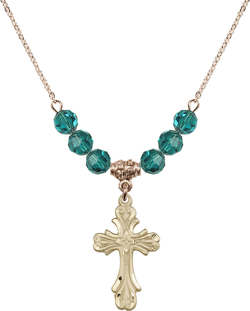 14kt Gold Filled Cross Birthstone Necklace with Zircon Beads - 5419