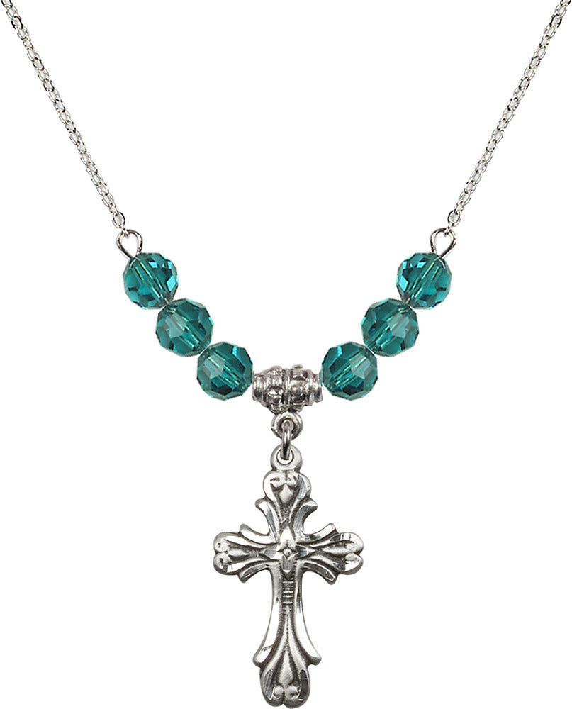 Sterling Silver Cross Birthstone Necklace with Zircon Beads - 5419