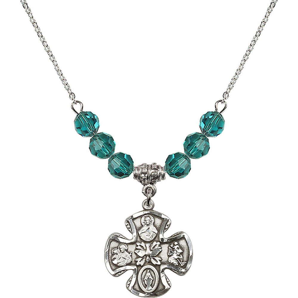 Sterling Silver 5-Way Birthstone Necklace with Zircon Beads - 5443