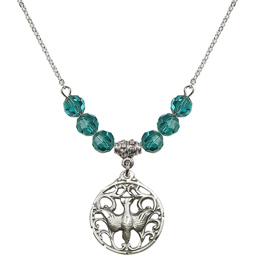 Sterling Silver Holy Spirit Birthstone Necklace with Zircon Beads - 5655