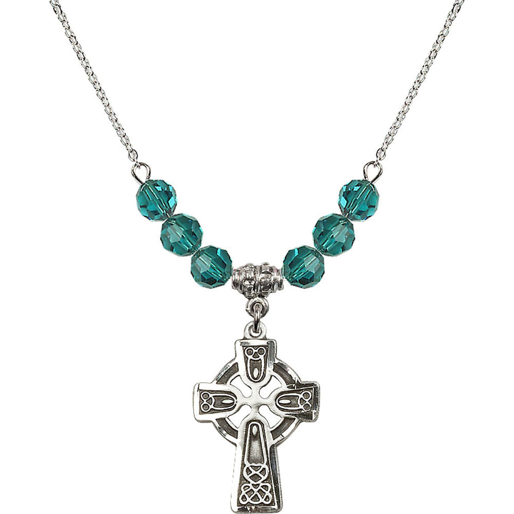 Sterling Silver Celtic Cross Birthstone Necklace with Zircon Beads - 5689