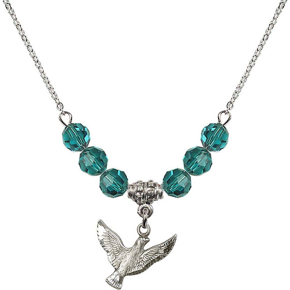 Sterling Silver Holy Spirit Birthstone Necklace with Zircon Beads - 5912