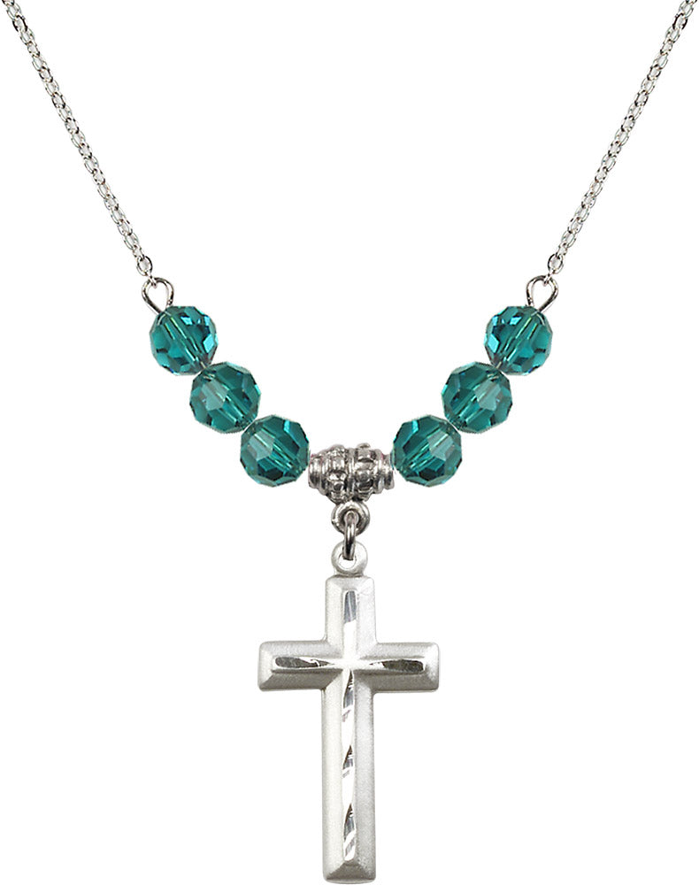 Sterling Silver Cross Birthstone Necklace with Zircon Beads - 6000