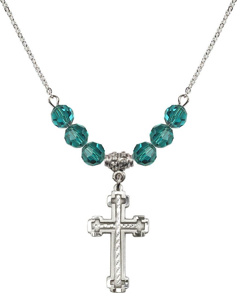 Sterling Silver Cross Birthstone Necklace with Zircon Beads - 6039