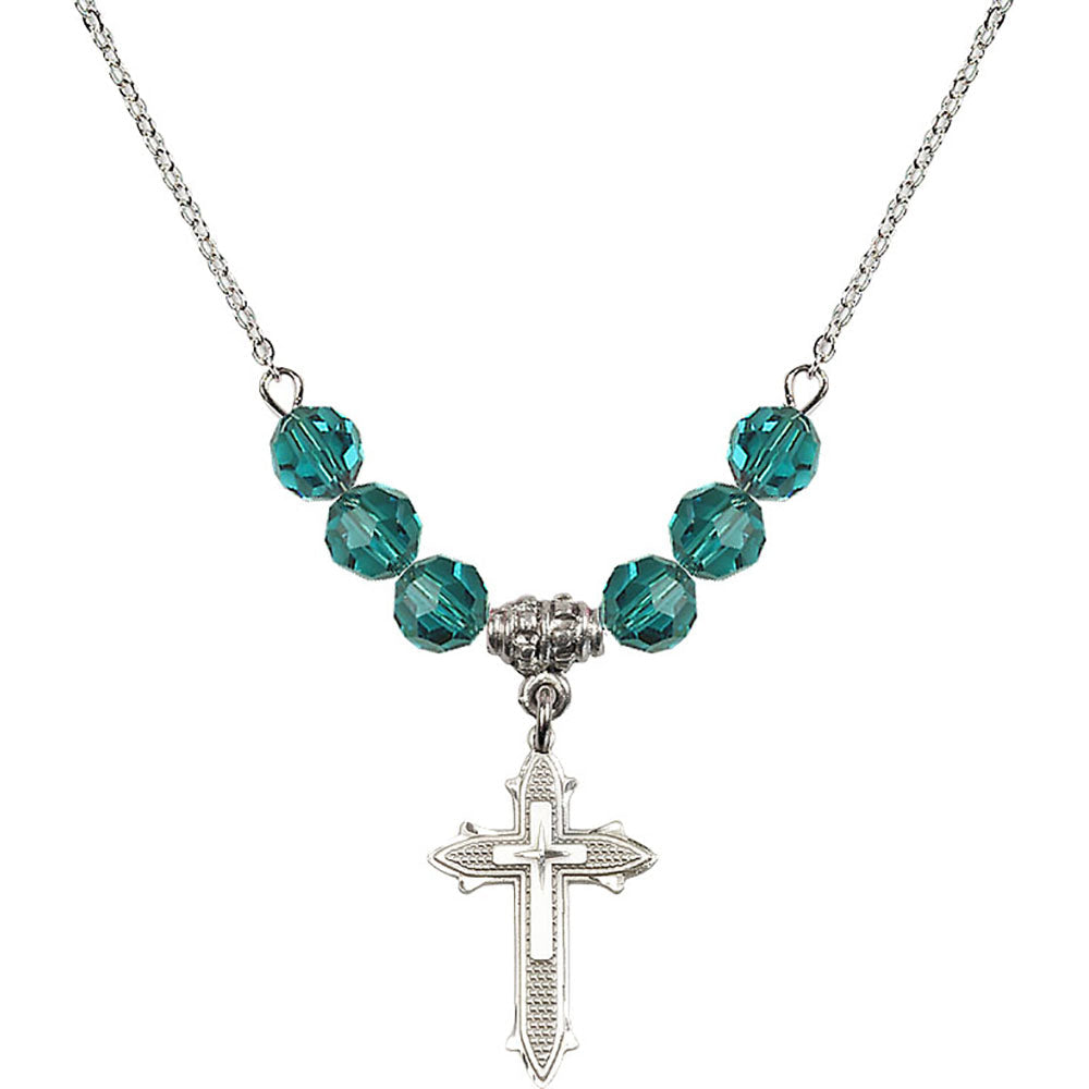 Sterling Silver Cross on Cross Birthstone Necklace with Zircon Beads - 6058