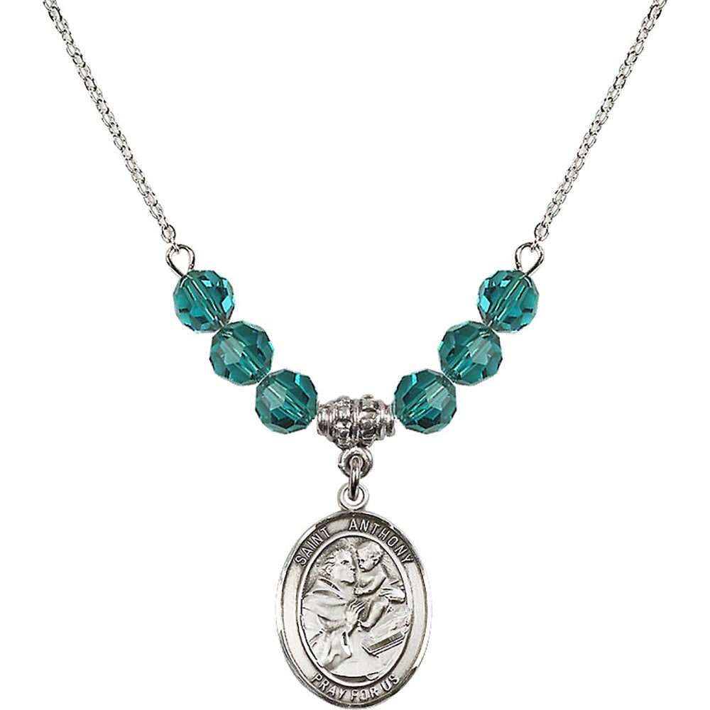 Sterling Silver Saint Anthony of Padua Birthstone Necklace with Zircon Beads - 8004