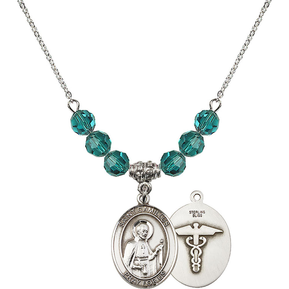 Sterling Silver Saint Camillus of Lellis / Nurse Birthstone Necklace with Zircon Beads - 8019