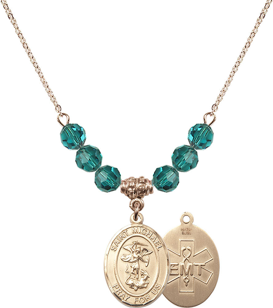 14kt Gold Filled Saint Michael / EMT Birthstone Necklace with Zircon Beads - 8076