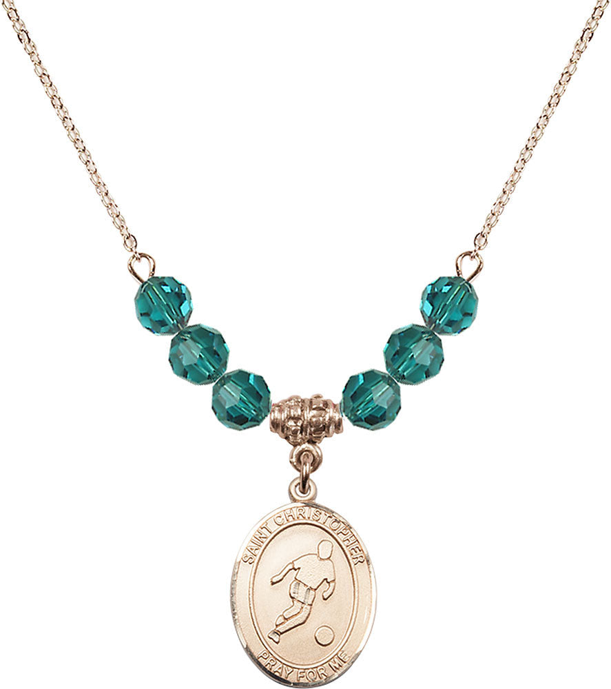 14kt Gold Filled Saint Christopher/Soccer Birthstone Necklace with Zircon Beads - 8154