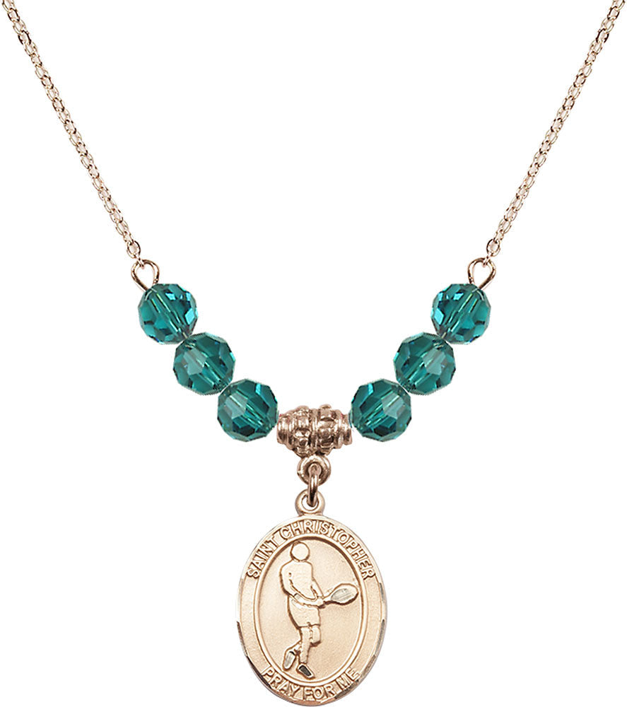 14kt Gold Filled Saint Christopher/Tennis Birthstone Necklace with Zircon Beads - 8156