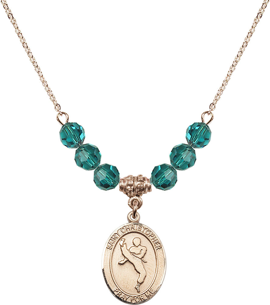 14kt Gold Filled Saint Christopher/Martial Arts Birthstone Necklace with Zircon Beads - 8158