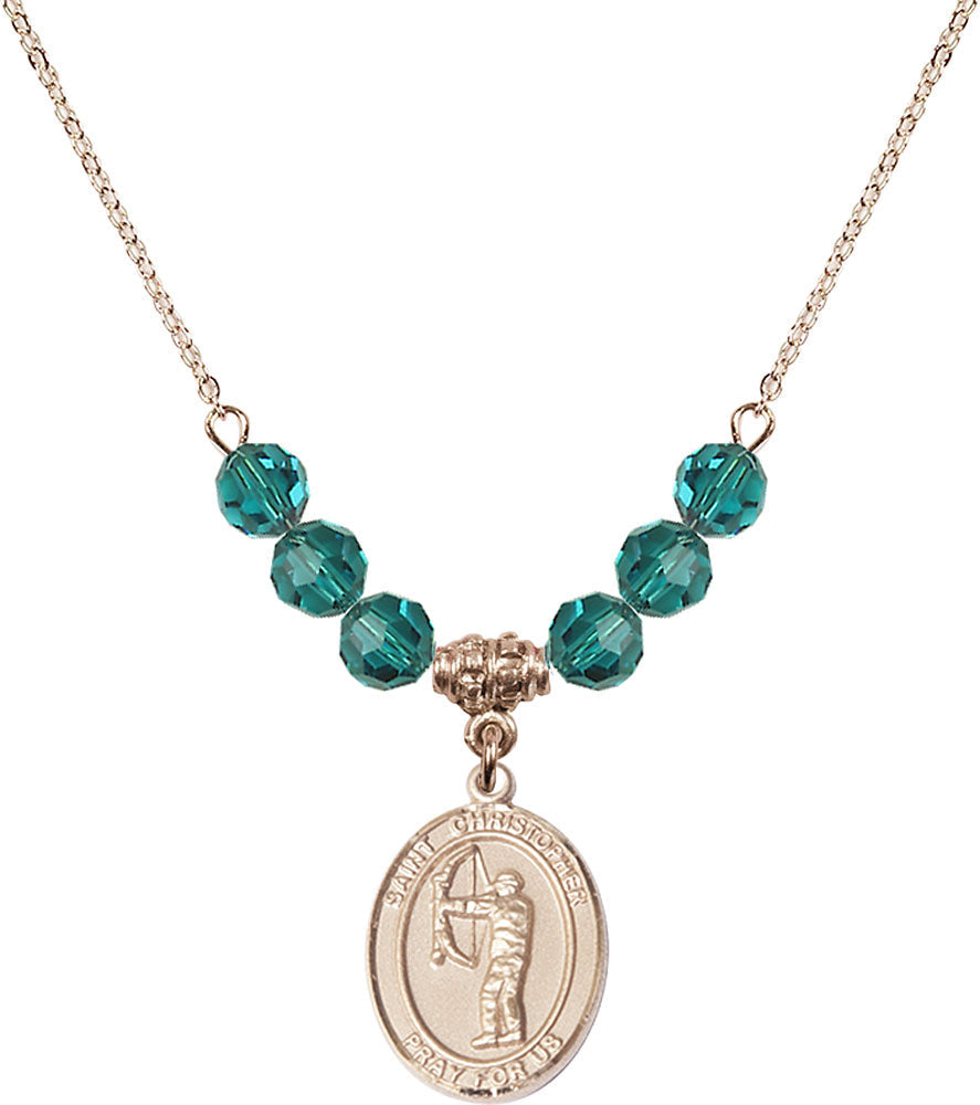 14kt Gold Filled Saint Christopher/Archery Birthstone Necklace with Zircon Beads - 8190