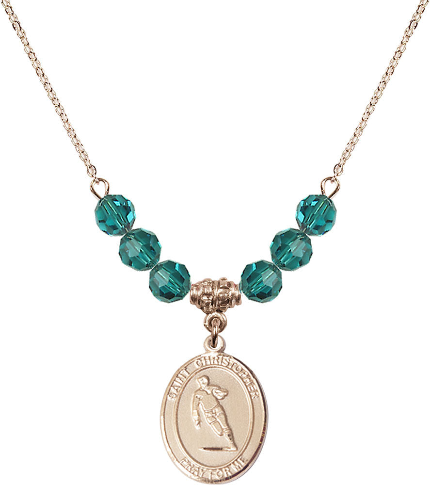 14kt Gold Filled Saint Christopher / Rugby Birthstone Necklace with Zircon Beads - 8194