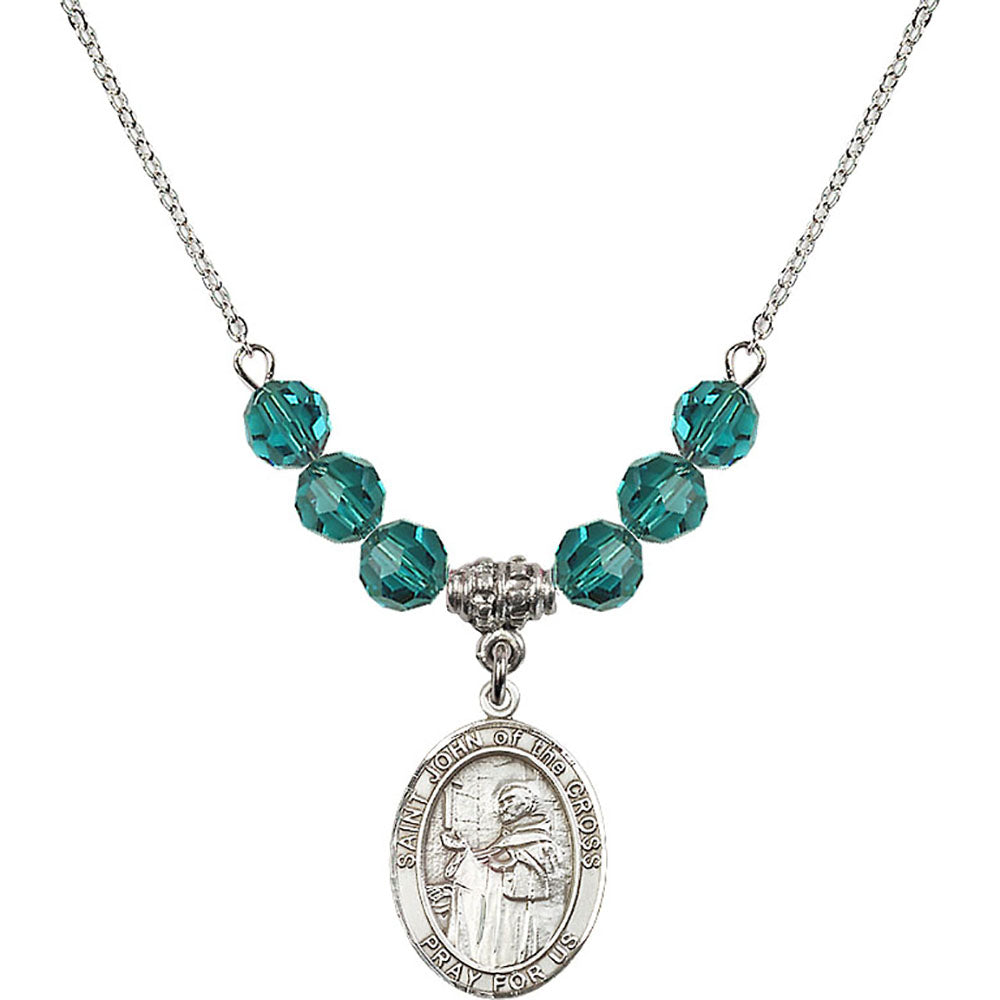 Sterling Silver Saint John of the Cross Birthstone Necklace with Zircon Beads - 8231