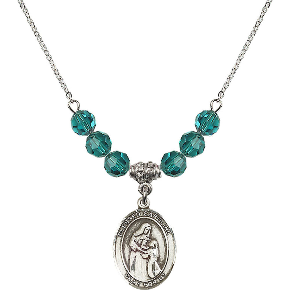 Sterling Silver Blessed Caroline Gerhardinger Birthstone Necklace with Zircon Beads - 8281