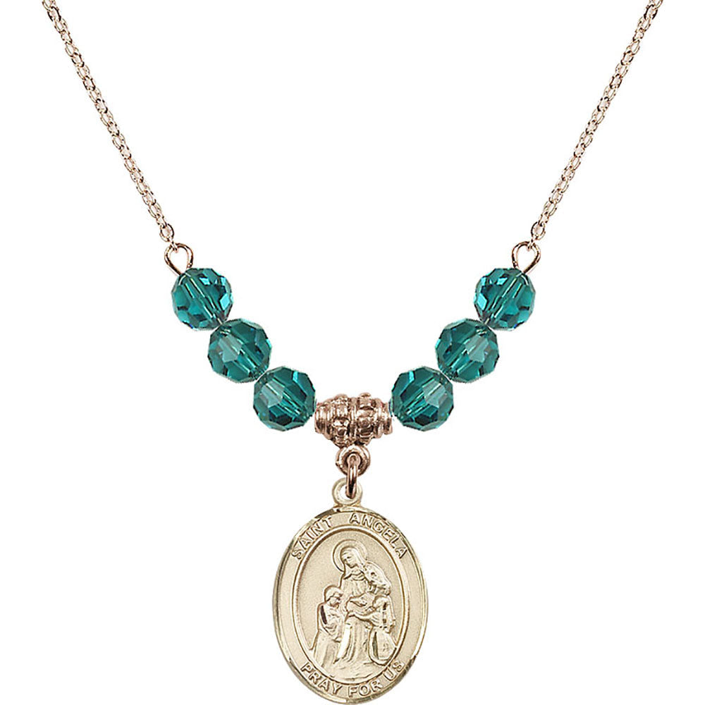 14kt Gold Filled Saint Angela Merici Birthstone Necklace with Zircon Beads - 8284
