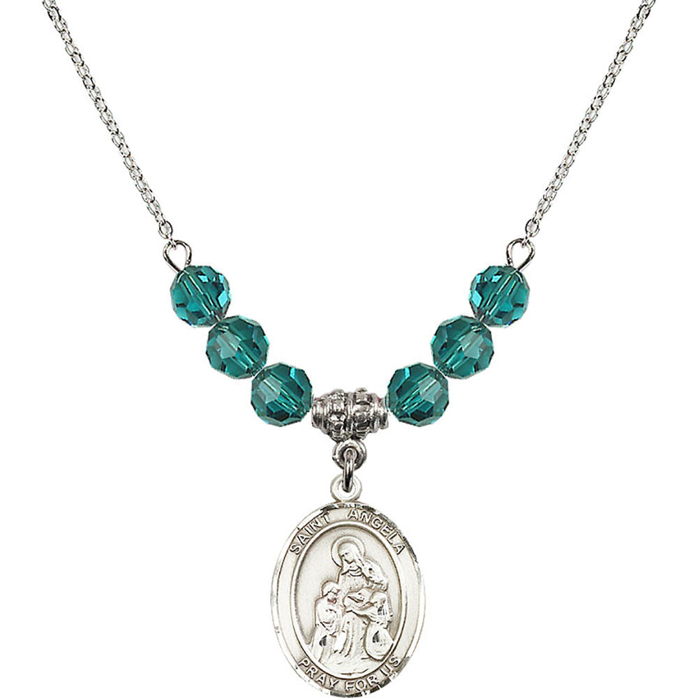 Sterling Silver Saint Angela Merici Birthstone Necklace with Zircon Beads - 8284
