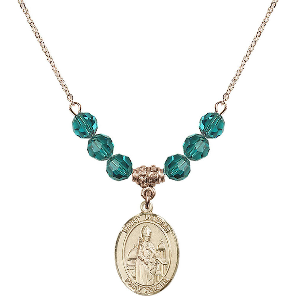 14kt Gold Filled Saint Walter of Pontoise Birthstone Necklace with Zircon Beads - 8285