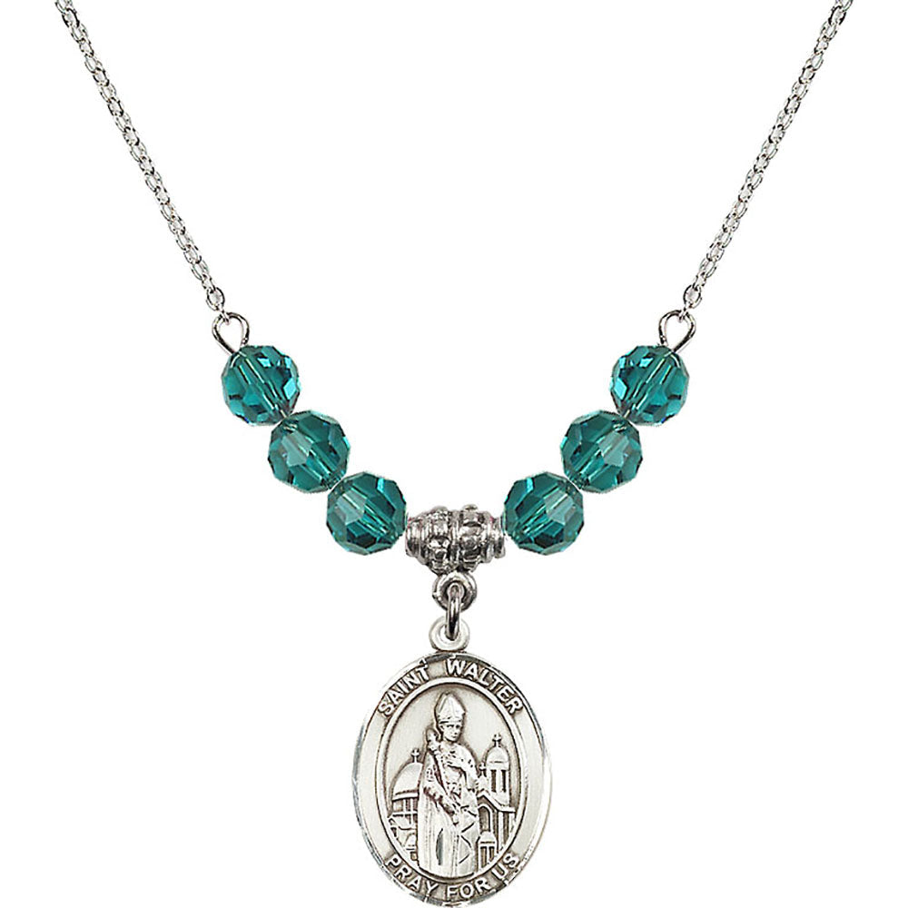 Sterling Silver Saint Walter of Pontoise Birthstone Necklace with Zircon Beads - 8285