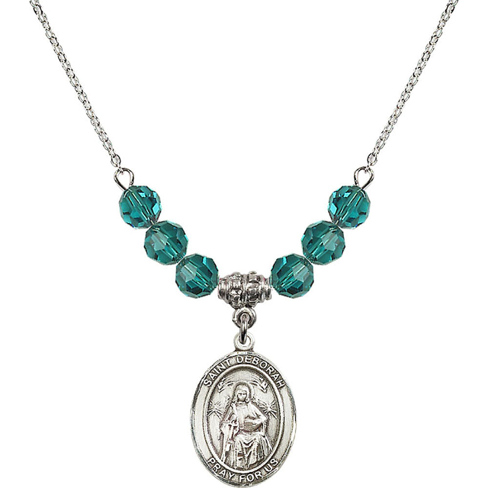 Sterling Silver Saint Deborah Birthstone Necklace with Zircon Beads - 8286