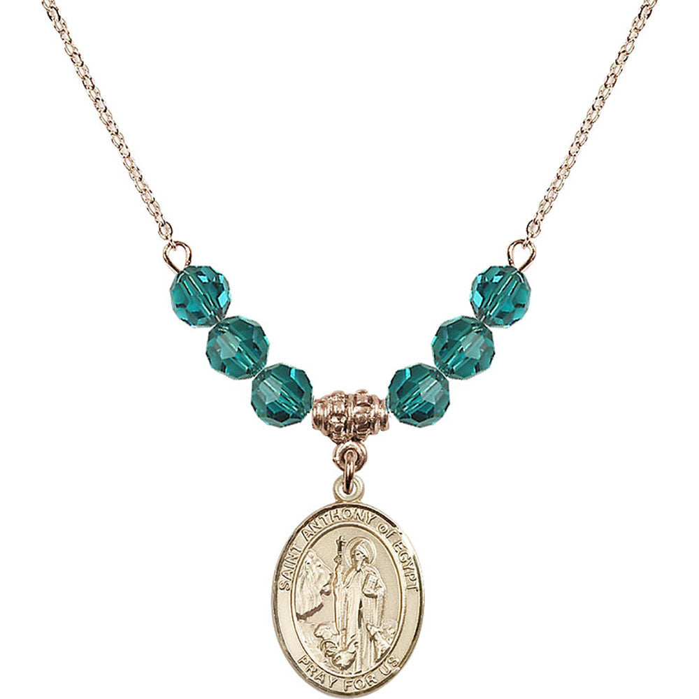 14kt Gold Filled Saint Anthony of Egypt Birthstone Necklace with Zircon Beads - 8317