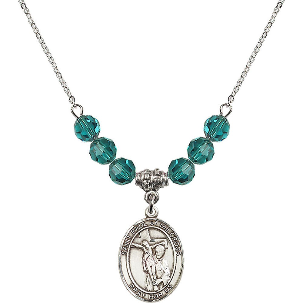 Sterling Silver Saint Paul of the Cross Birthstone Necklace with Zircon Beads - 8318
