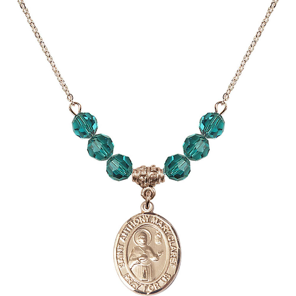 14kt Gold Filled Saint Anthony Mary Claret Birthstone Necklace with Zircon Beads - 8416