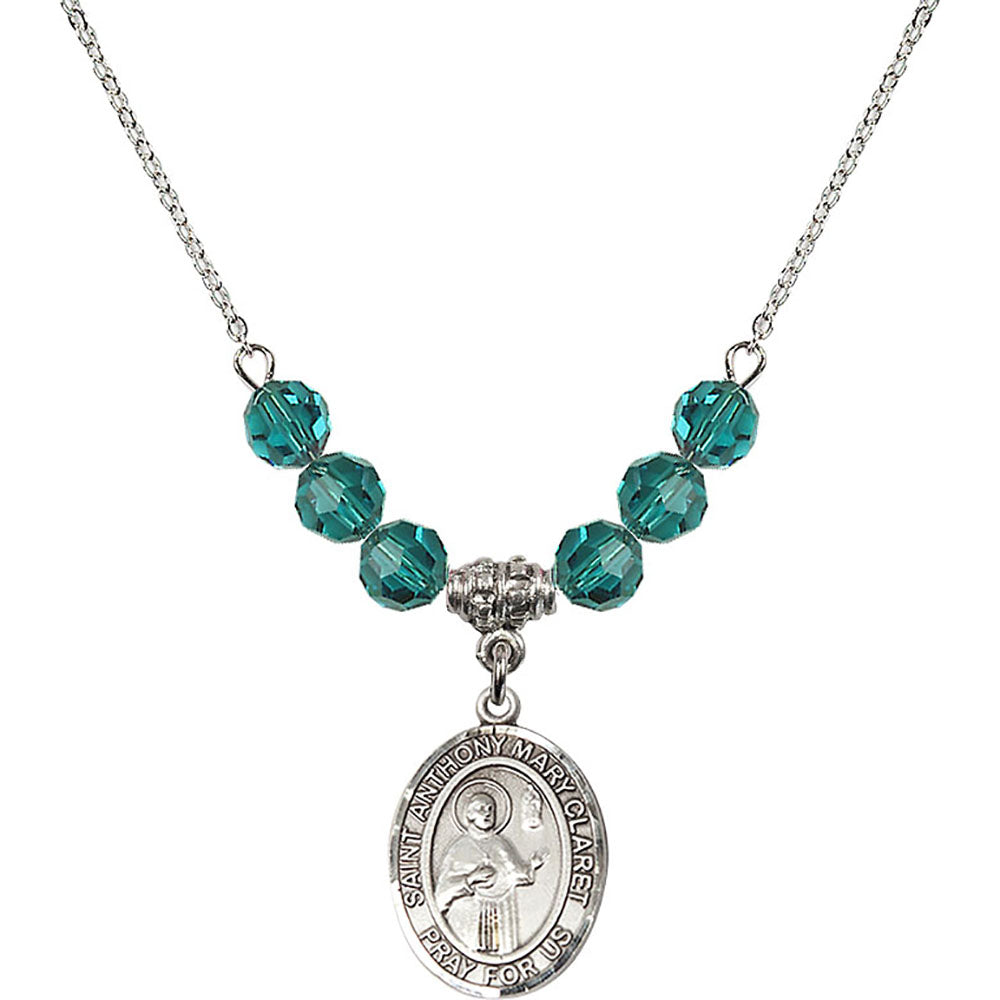 Sterling Silver Saint Anthony Mary Claret Birthstone Necklace with Zircon Beads - 8416