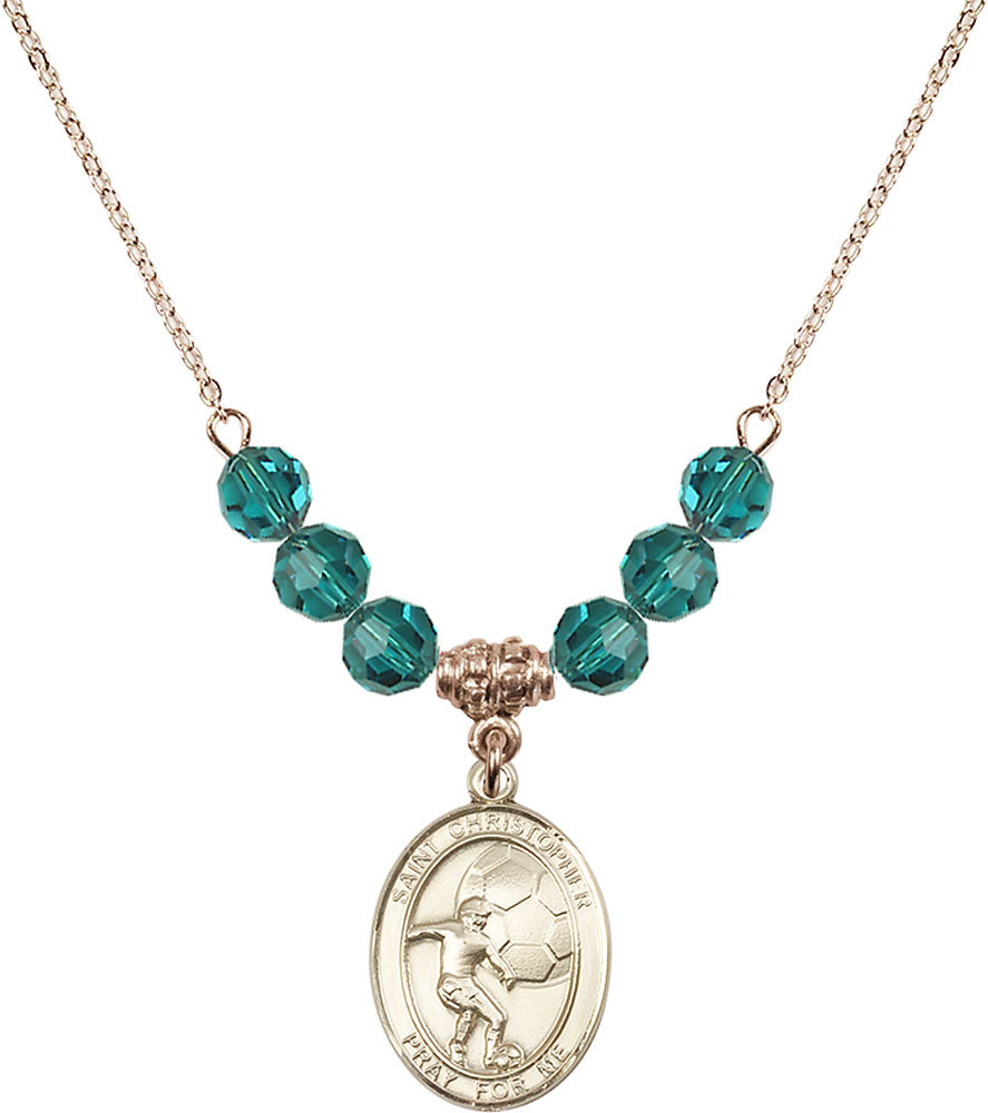 14kt Gold Filled Saint Christopher/Soccer Birthstone Necklace with Zircon Beads - 8503