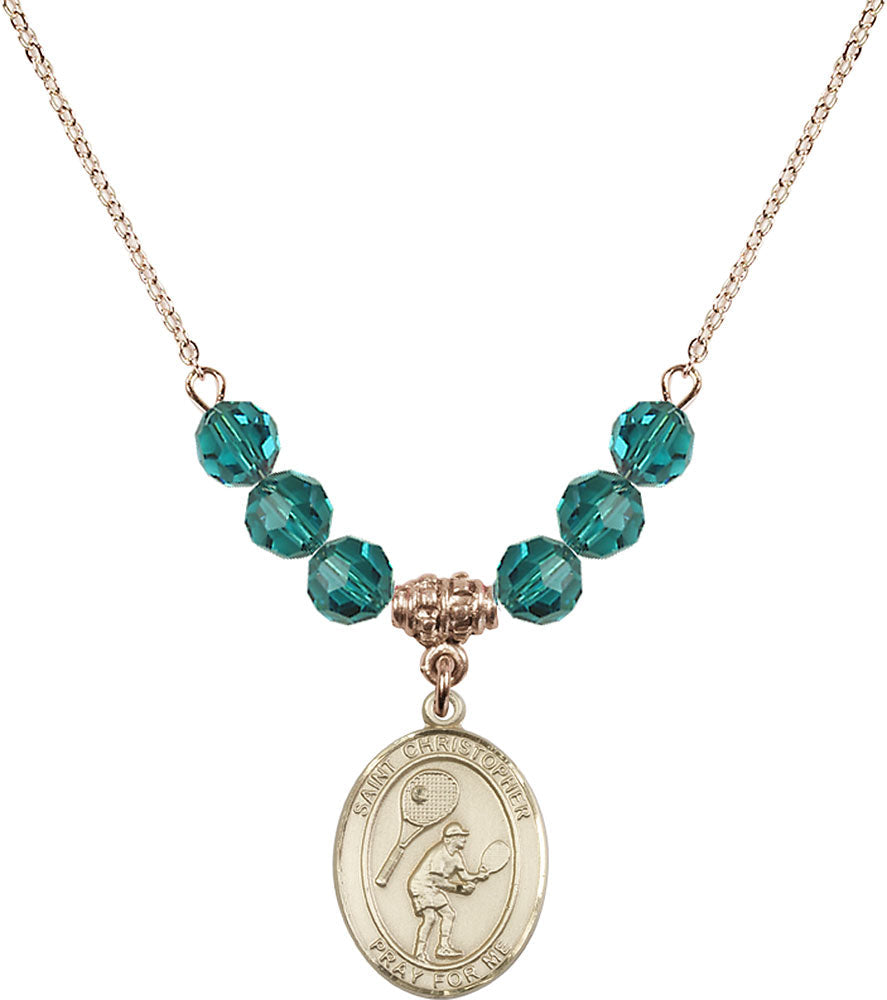 14kt Gold Filled Saint Christopher/Tennis Birthstone Necklace with Zircon Beads - 8505