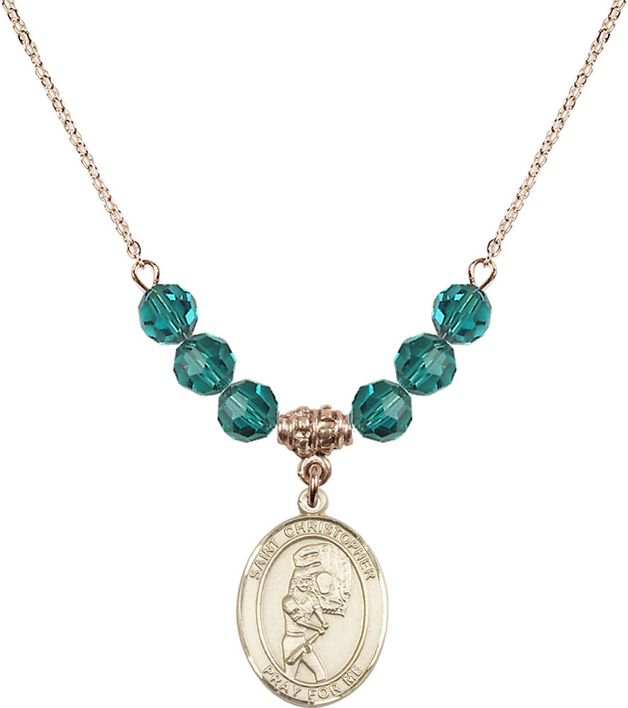 14kt Gold Filled Saint Christopher/Softball Birthstone Necklace with Zircon Beads - 8507