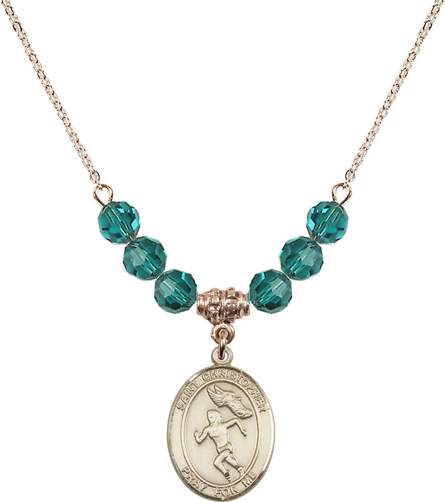 14kt Gold Filled Saint Christopher/Track&Field-Women Birthstone Necklace with Zircon Beads - 8510