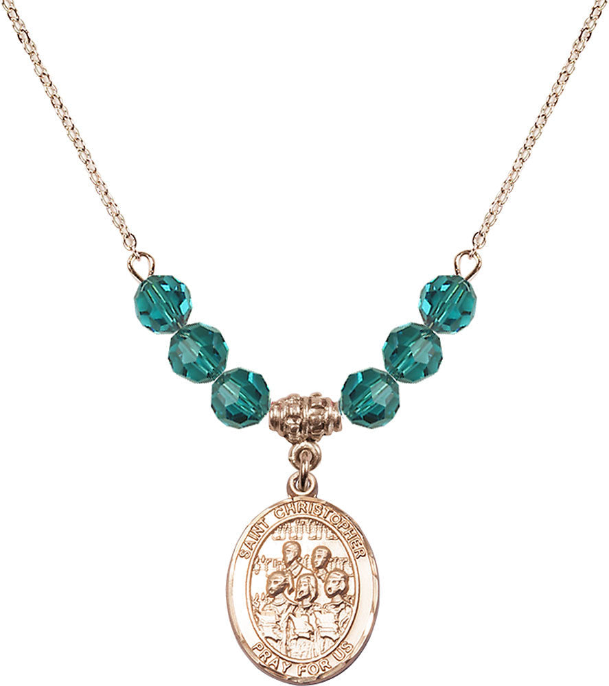 14kt Gold Filled Saint Christopher / Choir Birthstone Necklace with Zircon Beads - 8514