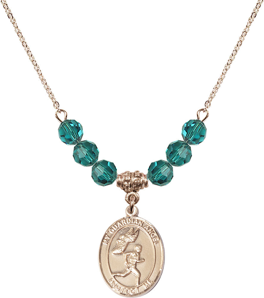 14kt Gold Filled Guardian Angel/Track&Field-Men Birthstone Necklace with Zircon Beads - 8709