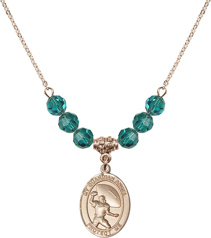 14kt Gold Filled Guardian Angel/Track&Field-Women Birthstone Necklace with Zircon Beads - 8710