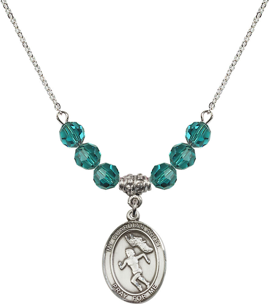 Sterling Silver Guardian Angel/Track&Field-Women Birthstone Necklace with Zircon Beads - 8710