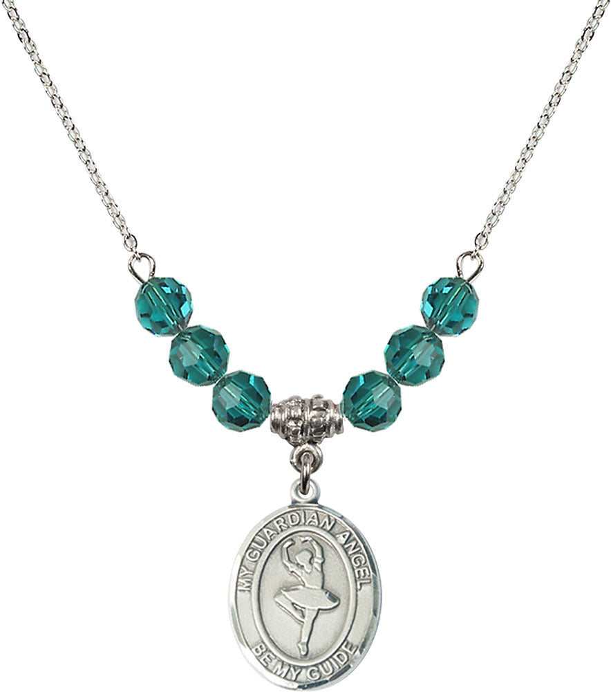 Sterling Silver Guardian Angel/Dance Birthstone Necklace with Zircon Beads - 8712