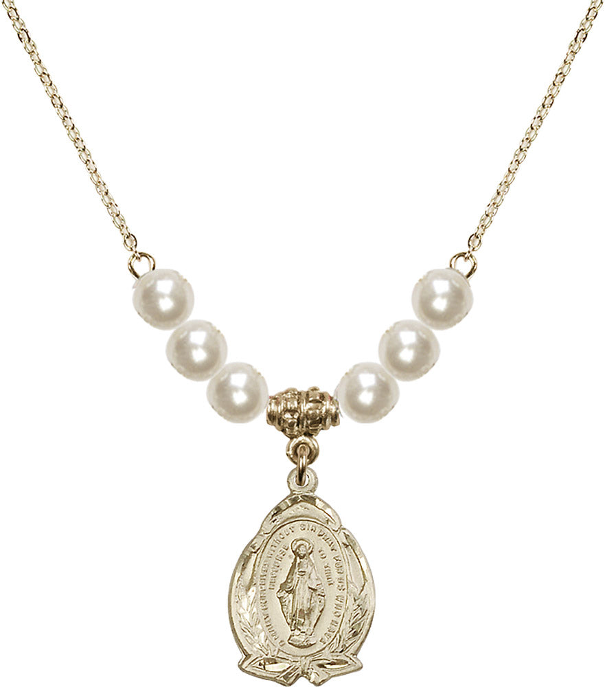 14kt Gold Filled Miraculous Birthstone Necklace with Faux-Pearl Beads - 1481